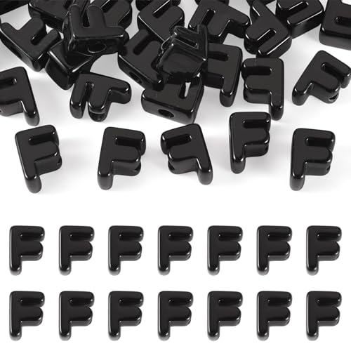 30Pcs Large Hole Letter Beads Black Acrylic European Beads 3D Letters F Chunky Bead Initial Alphabet Bead for Key Chains Bracelets Necklace DIY Craft Bag Charm Kit Arts Projects - color: Black-F