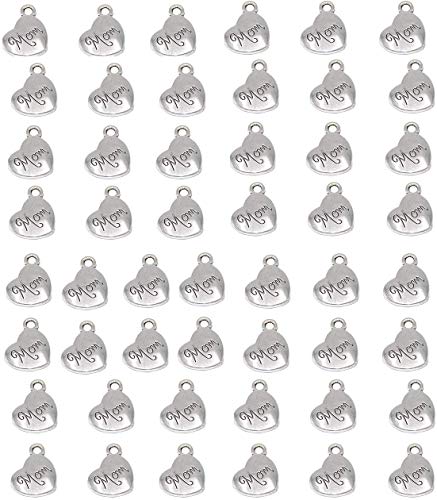 YYaaloa Mini Love Heart "Mom" Pack of 40 DIY Charms Pendant for Crafting, Jewelry Making Accessory