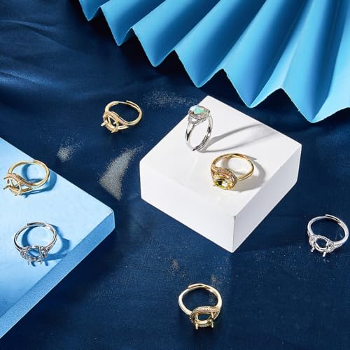 SUNNYCLUE 1 Box 8Pcs Prong Ring Setting Cubic Zirconia Adjustable Ring Blanks Golden Silver Brass Finger Ring Components 4 Claw Prong Ring Base for Jewelry Making Kits DIY Gemstone Rings Adult Women - style: Ring 1