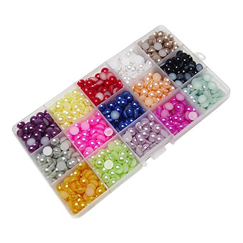Chenkou Craft 900pcs Assorted 15 Colors 8mm immitaton Half Pearl Bead Flat Back Gem Scrapbook Craft DIY Beads Nail Art+ Plastic Box (8mm) - color: Mix, size: 8mm