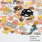 stino 100g Metal Pendant Charms for Jewelry Making, Bulk Silver & Gold Plated Charms for Braclet Necklace Crafts, Animal Plant Flower Pet and so on - color: Insects and Birds Mixed Color