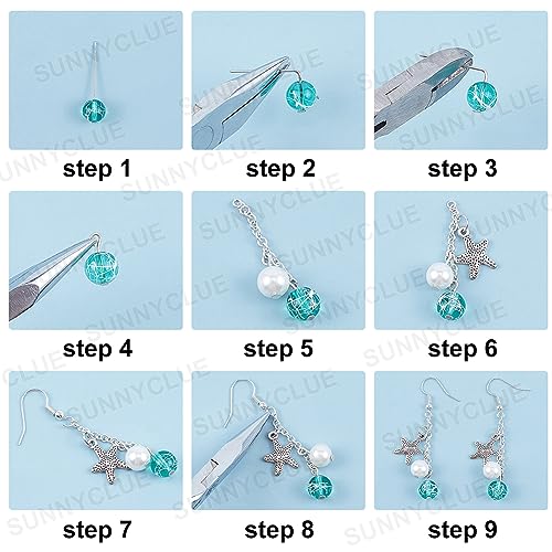SUNNYCLUE 1 Box DIY 8 Pairs Ocean Theme Earring Making Kits Starfish Shell Sea Turtle Charms Pendants Cowrie Shell & Glass & Synthetical Turquoise Beads for Handmade Earrings Beginner - color: Golden Ocean Earrings