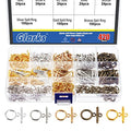 Glarks 420Pcs Toggle Clasps and Open Jump Rings Set 120 Sets 5 Colors Round Toggle Clasps Connectors T-Bar Jewelry Clasp and 300pcs 3 Colors Open Jump Rings for Jewelry Bracelet Necklace Making