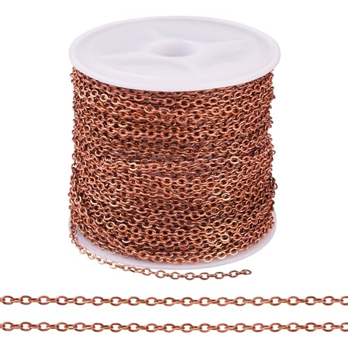 Cheriswelry 32.81Feet/10m Brass Twisted Chain Red Copper Soldered Curb Chain Iron Extender Link Chain 2.5x2x0.3mm for DIY Jewelry Making Mother’s Day Necklace Bracelet - color: Red Copper