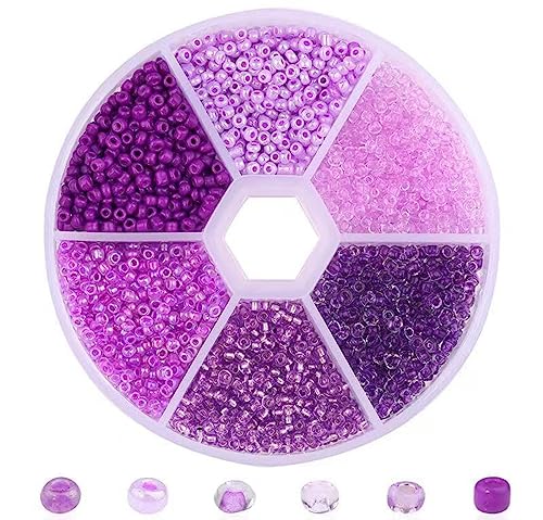 1 Box 3900pcs Mixed Color 2mm Glass Seed Beads-Small Round Spacer Loose Czech Beads for Jewelry Making Embroidery Accessories, (Purple) - color: Purple