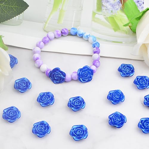 100pcs Rose Flower Spacer Beads ABS Plastic Roseflower Shape Bead Cute Roses Craft Beads Accessories Embellishments for DIY Bracelet Necklace Jewelry Making Supplies, Royal Blue - color: Blue