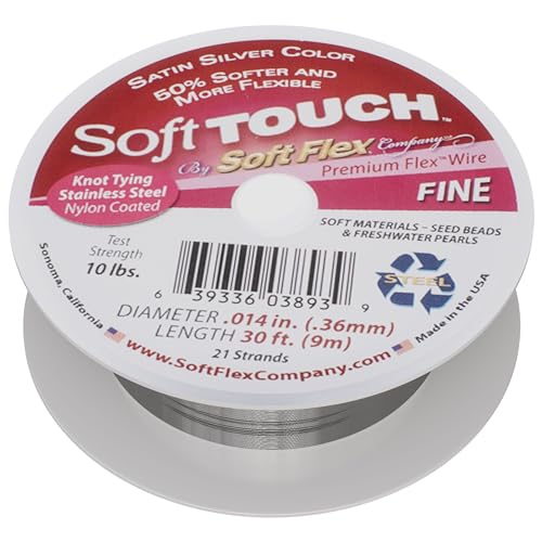 Soft Flex 21 Strand Stringing Wire - Flexible Braided - Fine 0.14 Diameter - Jewelry Making Bead Wire - Satin Silver - style: 30 Feet