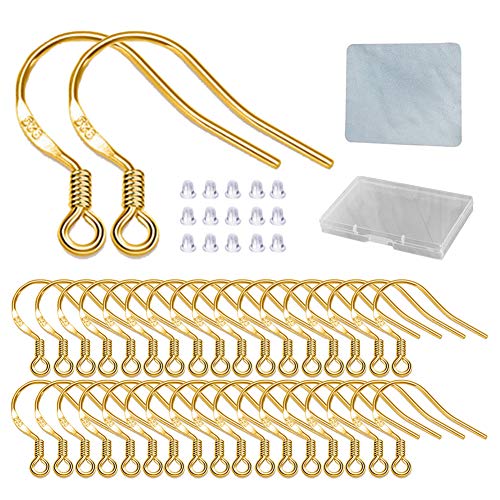 Earring Hooks - 120 PCS/60 Pairs Gold plated copper Hypoallergenic Ear Wires Fish Hooks for Jewelry Making, Jewelry Findings Parts with 120 PCS Rubber Earring Backs Stopper for DIY Earrings - color: Regular 18K Gold 2