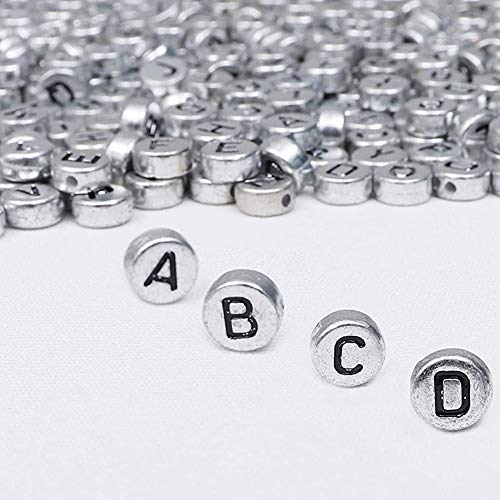 Letter Beads 1000pcs Acrylic Alphabet Letter Beads A-Z Letter for Jewelry Making (slivery) - color: slivery