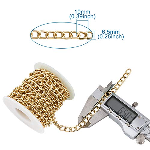 32.8 Feet Aluminum Curb Chains Gold Silver Twisted Links Cross Cable Chains with Spool Craftdady for Bracelet Necklace Earring Jewelry Making-2 Rolls, 10x6.5mm - color: Gold, Silver, 10x6.5mm