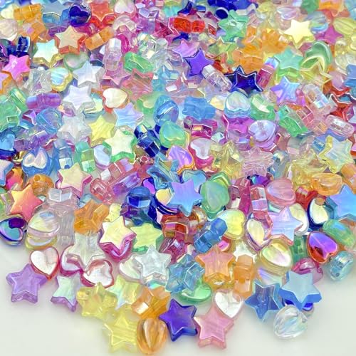 450 Pcs Acrylic Beads - Mixed Colors AB Crystal Star Heart Beads for Jewelry Making DIY Bracelet Necklace Earrings - color: Mixed Colors