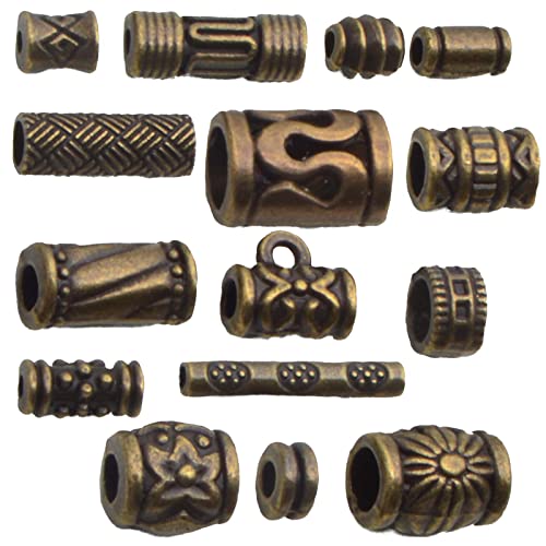 100 Gram Antique Bronze Mixed Styles Column Spacer Beads Alloy Barrel Tube Bar Loose Charm Beads Jewelry Findings Accessories for DIY Bracelet Necklace Craft Projects - color: Bronze