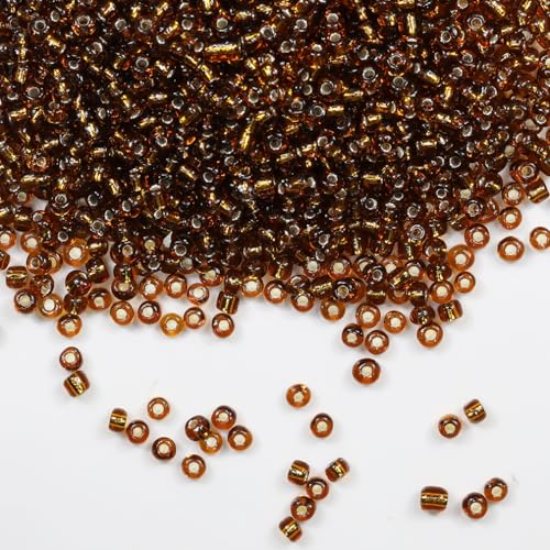 Transparent Light Brown with Silver Lined Beads Size 6/0 Crafts Glass Seed Beads 4mm for Jewelry Making (Total About 100g About 1200pcs) - color: Transparent Light Brown with Silver Lined, size: 4mm