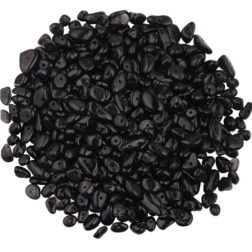 400pcs Natural Chip Stone Beads for Jewelry Making Obsidian 5-8mm Irregular Gemstones Healing Crystal Loose Rocks Bead Hole Drilled for Ring Earrings Necklace Bracelet Making DIY Art Crafts - color: Obsidian(2 Strands-62")