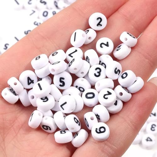 1000Pcs Acrylic Number Beads Round Number Round Beads 4x7mm Mixed Number Beads, for Jewelry Bracelets Necklaces Key Chains Making (Black-White) - color: Black-White