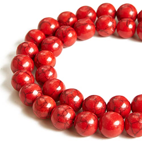 60pcs 6mm Red Turquoise Beads Natural Gemstone Beads Round Loose Beads for Jewelry Making - color: Red Turquoise, size: 6mm