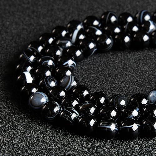 100pcs 6mm Black Stripe Agate Beads Natural Gemstone Beads Round Loose Beads for Jewelry Making - color: Black Stripe Agate, size: 6mm