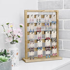 Ikee Design Free Assemble 2 Pcs Set Wooden Jewelry Display Rack with 20 Removable Metal Hooks/Each, Earring Display Holder Stand for Earring,Necklaces,Bracelet, Keychain Stand, Oak Color - color: b) Oak, 2 Pieces