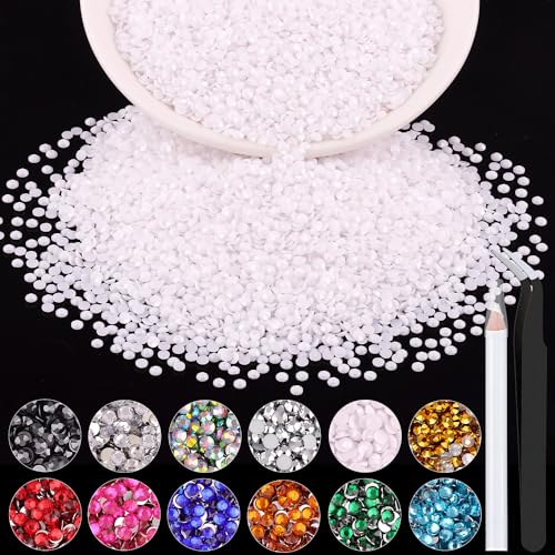 5000PCS 2mm Resin Rhinestones in Bulk (White), Bedazzling Flatback Crystals for Crafts DIY Nail Decoration, Gems Charms for Tumbler Shoes Clothing Fabric with Pickup Pen and Tweezers - color: A05 Resin Rhinestones (White), size: 2mm