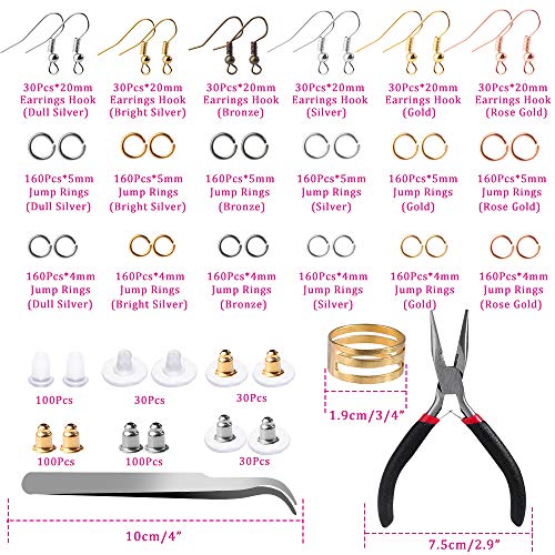 Hypoallergenic Earrings Hooks Hicdaw 2500Pcs Earrings Making Kit Earring Hooks with Jump Rings Earring Backs Pliers Tweezers Jump Ring Opener for DIY Jewelry Making