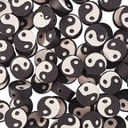 Airssory 100 Pcs Black and White Manmade Polymer Clay Soft Beads Flat Round with Taiji Ying Yang Sign Loose Bead Spacer for Lucky Jewelry Making - color: Yin Yang Beads_Black and White