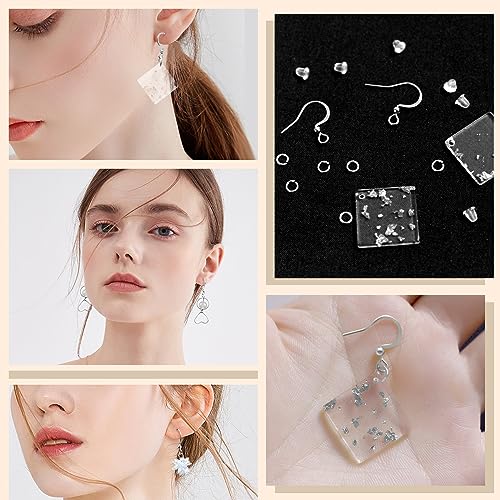 160 PCS/80 Pairs Sliver Earring Hooks Hypoallergenic Ear Wires Fish Hooks with 100 PCS Clear Silicone Earring Backs and 100 PCS Jump Rings Silver Earring Finding for DIY Jewelry Making - color: C style-Silver Earring Hooks