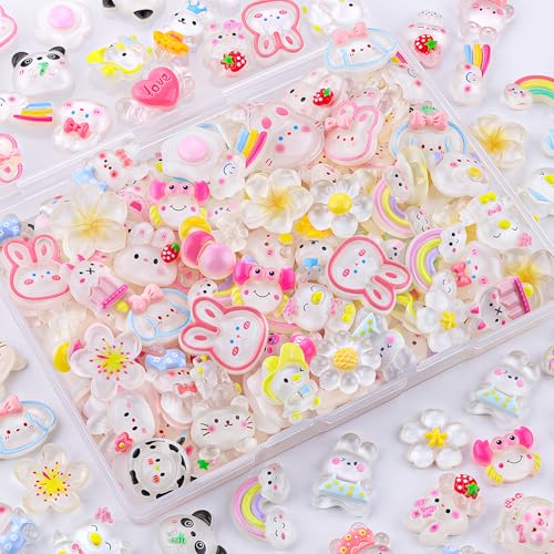 100PCS White Slime Charms Jelly Cute Flatback Resin Charms for Slime, Random Kawaii Decoden Charm for Embellishments Phone Junk Case Charms Bulk, Hairpins Scrapbooking Crafting & DIY Decor - color: White-100PCS