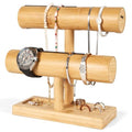 LED Bamboo Jewelry Organizer Stand - Bracelet Holder, Jewelry Organizers and Storage for Necklace, Watch, Earring, Ring - Built-in LED Light Natural Wooden Jewelry Display Stand for Dresser Decor