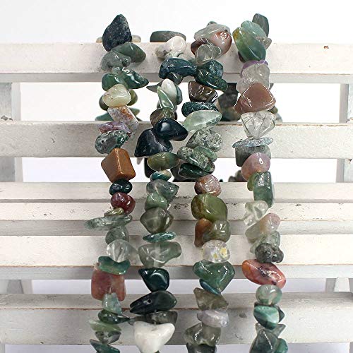Jewelry Making 6-8mm Gemstone Fluorite Indian Moss Black Onyx Agate Aventurine Jade Opalite Carnelian Chips Beads Strand 34" (Indian Agate) - color: Indian Agate