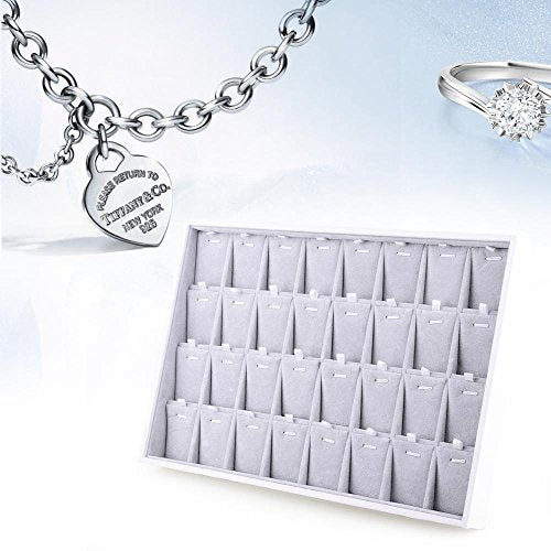 Oirlv Velvet Stackable Jewelry Tray 32 Grids Pendant Organizer Display Showcase Jewelry Storage Trays - size: 32 Grids Necklace/Pendant Tray