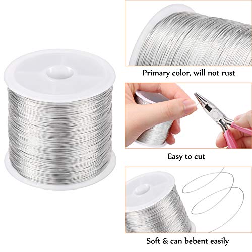 MIKIMIQI 328Ft Jewelry Wire - 26 Gauge Tarnish Resistant Copper Beading Wire for Jewelry Making, 0.4mm X 100m (Silver Color) - color: Silver