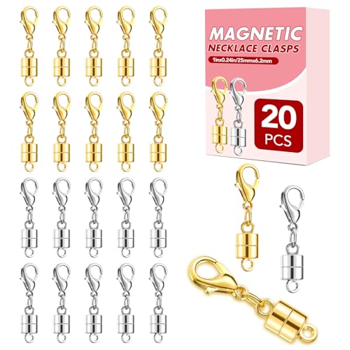 Buelkmag Magnetic Necklace Clasps and Closures 20 PCS Gold and Silver Clasp for Necklaces Jewelry Bracelet Women Making Magnet Lobster Extender Bracelets Extenders Magnets Helper Extra Strong