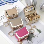 Royal Bagger Genuine Cow Leather Mini Jewelry Box Women's Coin Purse Solid Color Kiss Lock Change Pouch Casual Style Small Storage Bag for Women 1894 (Rose with Chain) - color: Rose with Chain