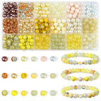 DUQGUHO 8mm Yellow Beads for Jewelry Making Yellow Glass Beads for Crafts Bracelets, Necklaces & DIY Crafts Glass Round Bead 360PCS - color: 4-Yellow
