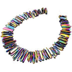 rockcloud Natural Rock Crystal Points Titanium Coated Clear Quartz Sticks Spikes Top Drilled 15 inch Strand,Gold - color: #17-Raibow Coated(Polished)