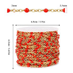 33 Feet Gold Enamel Chains Bulk, 2mm 18K Gold PVD Plated 304 Stainless Steel Red Enamel Beaded Cable Link Chain Roll Spool for Jewelry Making - color: Gold Red Beads