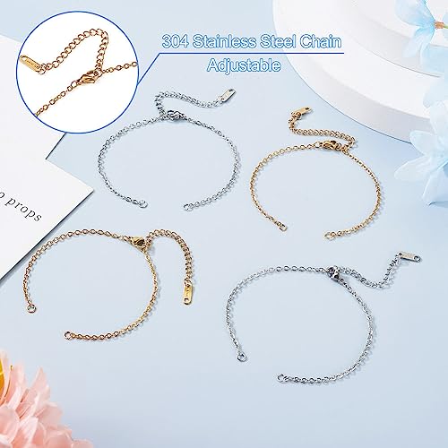 KISSITTY 8pcs Golden Silver Adjustable Bracelet Chains 304 Stainless Steel Cable Extender Chains Replacement with Clasp for Women Friendship DIY Necklaces Bracelets Jewelry Making