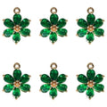 Crystal Zirconia Gold Plated Brass Charms for Jewelry Making Bracelet Necklace Earring Pendant Craft Supplies DIY Accessories - color: FlowerA-Green-6Pcs