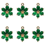 Crystal Zirconia Gold Plated Brass Charms for Jewelry Making Bracelet Necklace Earring Pendant Craft Supplies DIY Accessories - color: FlowerA-Green-6Pcs