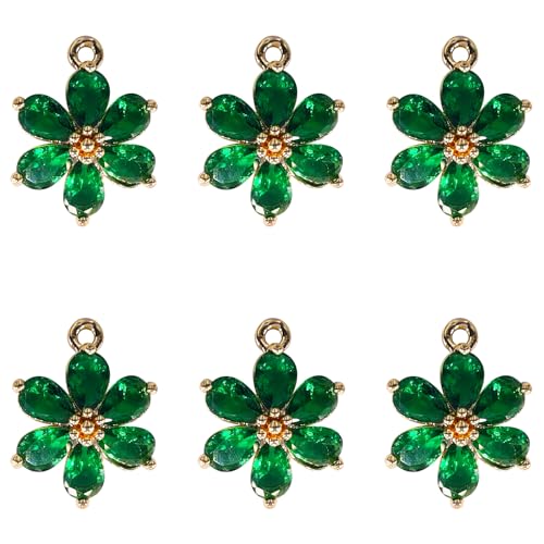 Crystal Zirconia Gold Plated Brass Charms for Jewelry Making Bracelet Necklace Earring Pendant Craft Supplies DIY Accessories - color: FlowerA-Green-6Pcs