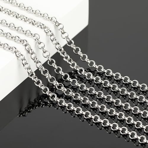 KYUNHOO 4 Meters Circle Link Chain Spool Soldered Stainless Steel Chains for Jewelry Making Charm Chains Bulk for Men DIY Jewelry Craft Finding Jewelry Making Supplies - color: Silver Circle
