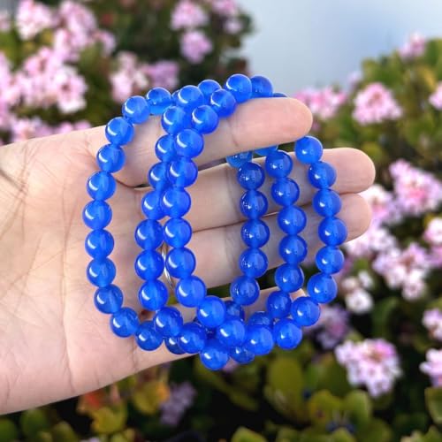 Adabele 1pc Natural Stretch Gemstone Bracelet 8mm (0.31") Bead 7" to 8.5 inch Healing Crystal Energy Quartz Chakra Jewelry Women Unisex Birthday Gift - color: Blue Agate, size: 8.5 inch