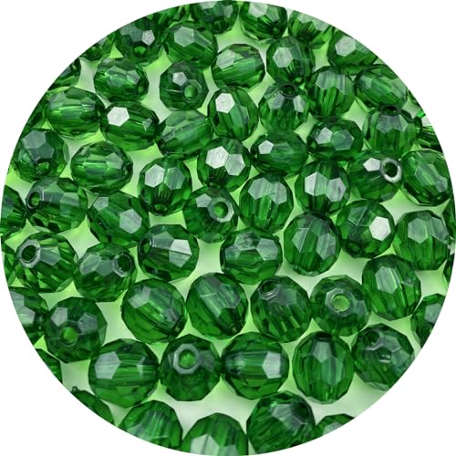300pcs 8mm Acrylic Round Crystal Faceted Beads for Crafts Spacer Beads for Jewelry Making Necklaces Bracelets Earrings DIY Decoration(Dark Green) - color: Dark Green, size: 8mm