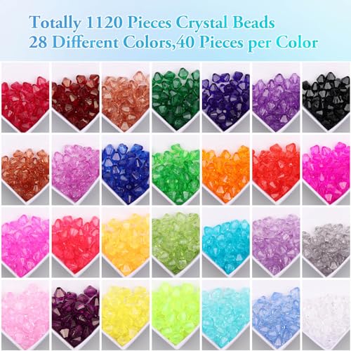PAXCOO 1120Pcs Crystal Acrylic Bicone Beads for Jewelry Making, 28 Colors, 8 MM - size: 8 mm