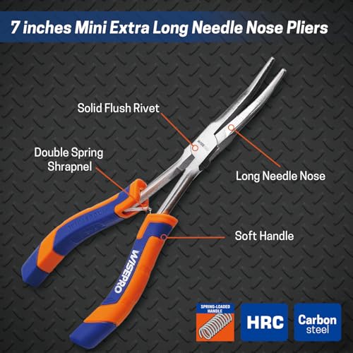 Mini Long Reach Needle Nose Pliers, 7 Inches Straight/Bent Small Long Nose Pliers with Comfort Handle for Wire Wrapping, Electronic Repair, Jewelry Making - color: Bent Long Needle Nose Pliers - Blue