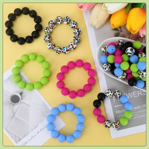 100 Pcs 15mm Silicone Beads for Keychain Making, Pink Gream Silicone Beads Bulk Round for Bracelets Pens Crafts Jewelry Making (Black Red) - color: Black Red