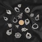 SUNNYCLUE 1 Box 64Pcs 16 Style Tibetan Earring Chandelier Charms Connector Linking Charm Findings Jewelry Making for Earring Drop and Charm Antique Silver Components - color: 64pcs 16 Styles Antique Silver