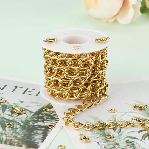 UMAOKANG 6.6 Feet Gold Plated Chain for Jewelry Making Stainless Steel Twist Cable Jewelry Chain Roll with Jewelry Supplies Findings - color: Cable (Gold)