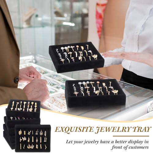 6 Pcs Small Jewelry Tray-ring Organizer Velvet Rings Earring Display Tray Mini Storage Insert Holder 7 Slots for Drawer (Black) - color: Black