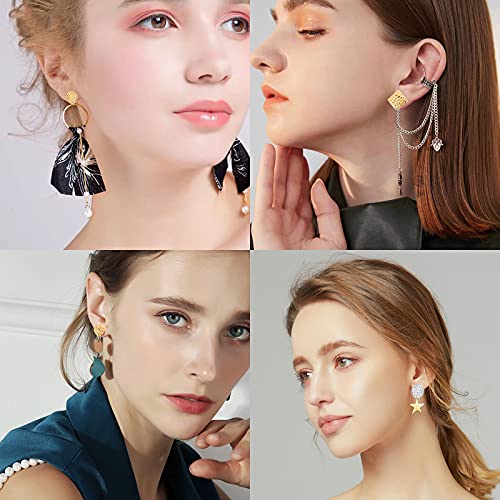 SUNNYCLUE 1 Box 12 Pairs 3 Styles Stainless Steel Stud Earring Geometric Flat Round Heart Square Earring Findings with Hole for Women Adults DIY Jewelry Making - color: 12 Pairs Mixed Color Stud Earring Findings